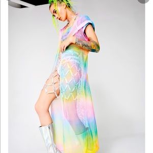 Hooded Rainbow tie dye mesh duster